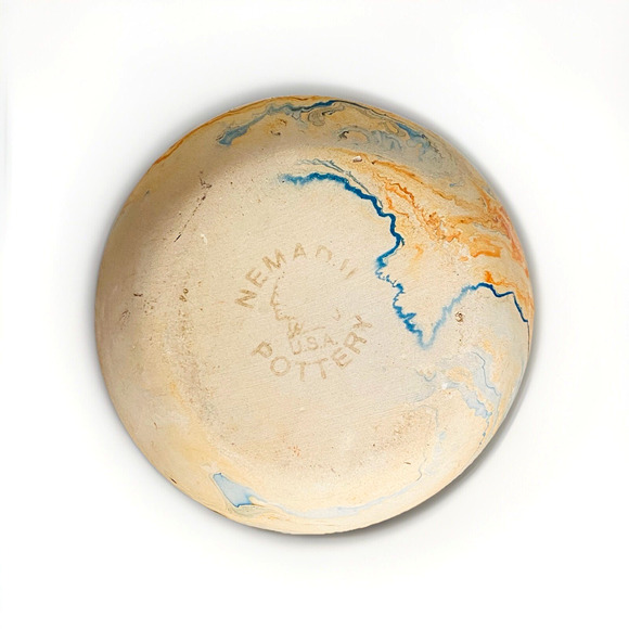 Vintage Nemadji Blue Orange Swirl Studio Art Pottery Vase 4" Tall x 4.75" Wide - Picture 7 of 7